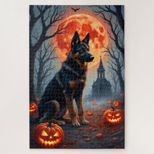 Deutscher Schäferhund Gothic Forest Halloween Kuns Puzzle (Vertikal)
