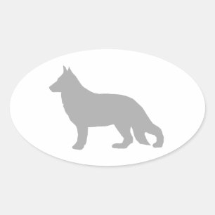 Deutscher Schäferhund Graue Silhouette Ovaler Aufkleber