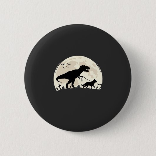 Deutscher Schäferhund Halloween Dinosaur Mond Silh Button (Vorderseite)