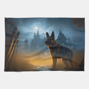 Deutscher Schäferhund Halloween Gruselig Geschirrtuch