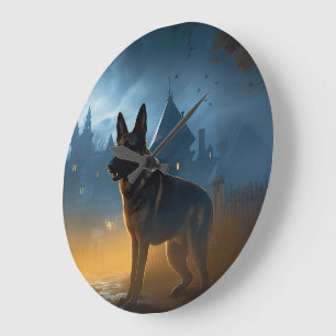 Deutscher Schäferhund Halloween Gruselig Große Wanduhr