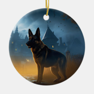 Deutscher Schäferhund Halloween Gruselig Keramik Ornament