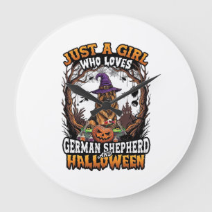 Deutscher Schäferhund Halloween Hund Hexenhut Kürb Große Wanduhr