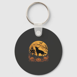 Deutscher Schäferhund Halloween Mond Kürbis Design Schlüsselanhänger