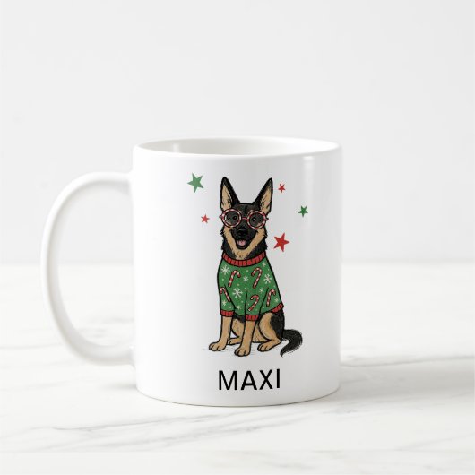 Deutscher Schäferhund hässlicher Weihnachtspullove Kaffeetasse (Links)