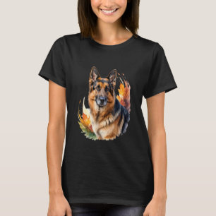 Deutscher Schäferhund Herbstlaub Kunst für Hundemä T-Shirt