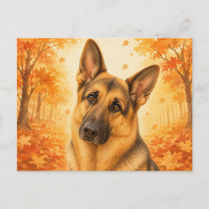 Deutscher Schäferhund Herbstwald Hund Postkarte