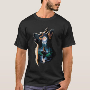 Deutscher Schäferhund heult zum Mond GSD T-Shirt