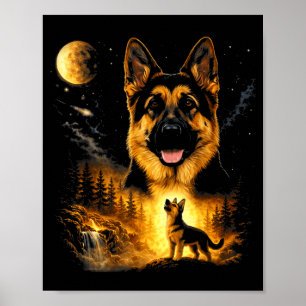 Deutscher Schäferhund heult zum Mond Vintage Mysti Poster