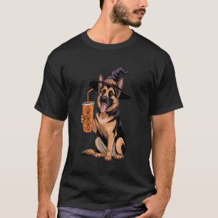 Deutscher Schäferhund Hexenhund Lustiger Halloween T-Shirt