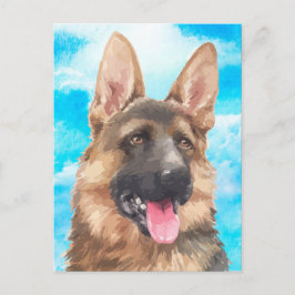 Deutscher Schäferhund Hund Alsatian GSD Pet Waterc Postkarte