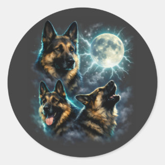 Deutscher Schäferhund Hund heult den Mond an Runder Aufkleber