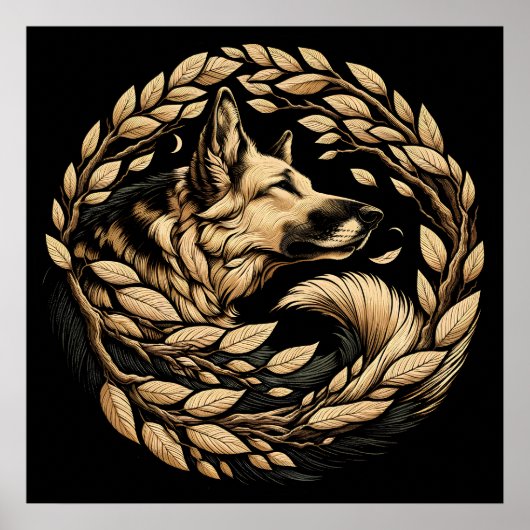 Deutscher Schäferhund Hund Kunstflora Poster (Vorne)