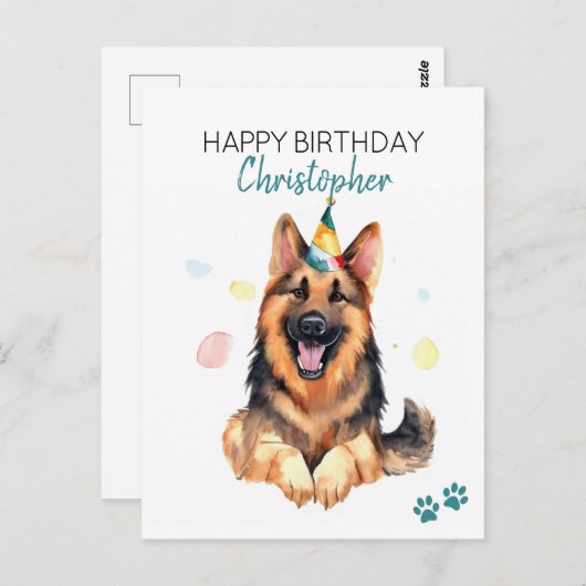 Deutscher Schäferhund Hund Personalisiert Happy Ge Postkarte (Vorne/Hinten)
