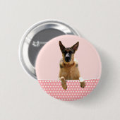 Deutscher Schäferhund Hund Pink Polka Dots Button (Vorne & Hinten)