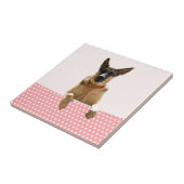 Deutscher Schäferhund Hund Pink Polka Dots Fliese (Seite)