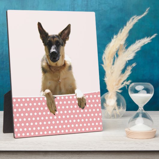 Deutscher Schäferhund Hund Pink Polka Dots Fotoplatte (Seite)