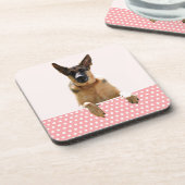 Deutscher Schäferhund Hund Pink Polka Dots Getränkeuntersetzer (Linke Seite)