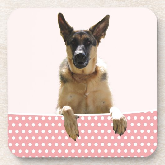 Deutscher Schäferhund Hund Pink Polka Dots Getränkeuntersetzer (Vorderseite)