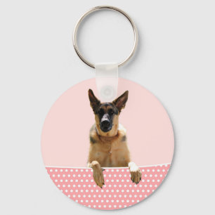 Deutscher Schäferhund Hund Pink Polka Dots Schlüsselanhänger