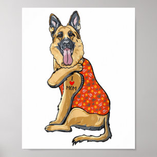 Deutscher Schäferhund Hund Tattoo I Liebe Mama Blu Poster