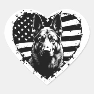 Deutscher Schäferhund Hund USA Flag 4. Juli Herz-Aufkleber