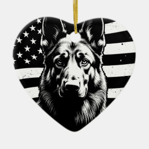 Deutscher Schäferhund Hund USA Flag 4. Juli Keramik Ornament