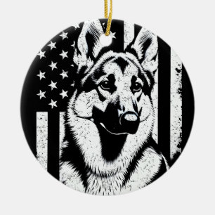 Deutscher Schäferhund Hund USA Flag 4. Juli Keramik Ornament