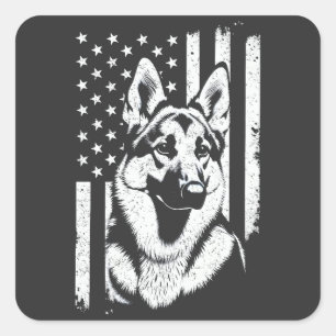 Deutscher Schäferhund Hund USA Flag 4. Juli Quadratischer Aufkleber