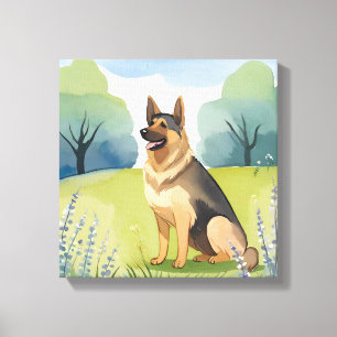 Deutscher Schäferhund Hunde-Aquarellmalerei Leinwanddruck