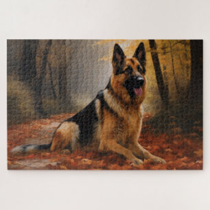 Deutscher Schäferhund im Herbstlaubfall inspiriert Puzzle