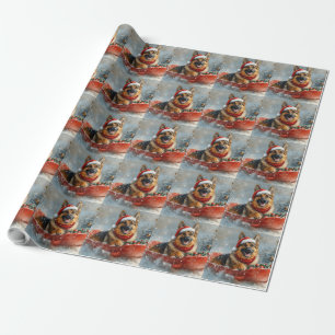Deutscher Schäferhund im Schlitten Schnee Weihnach Geschenkpapier