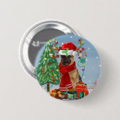 Deutscher Schäferhund im Schnee mit Weihnachtsgesc Button (Vorne & Hinten)