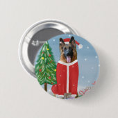 Deutscher Schäferhund im Schnee mit Weihnachtsgesc Button (Vorne & Hinten)