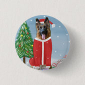 Deutscher Schäferhund im Schnee mit Weihnachtsgesc Button (Vorderseite)