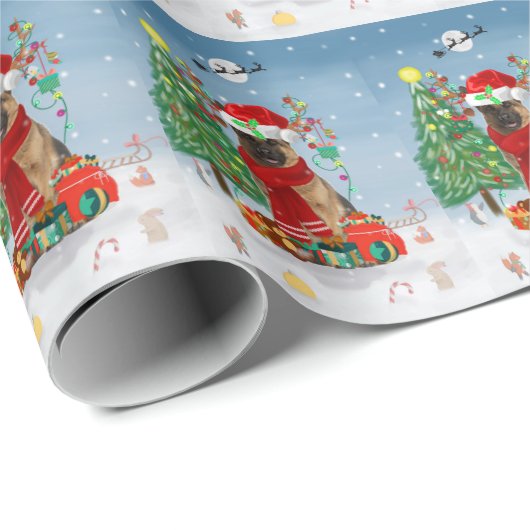 Deutscher Schäferhund im Schnee mit Weihnachtsgesc Geschenkpapier (Rolleneckpunkt)