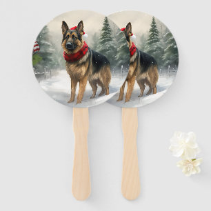 Deutscher Schäferhund im Schnee Weihnachten Fächer