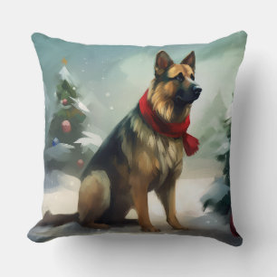 Deutscher Schäferhund im Schnee Weihnachten Kissen