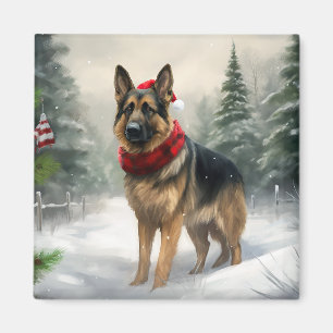 Deutscher Schäferhund im Schnee Weihnachten Magnet
