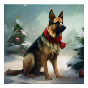 Deutscher Schäferhund im Schnee Weihnachten Poster