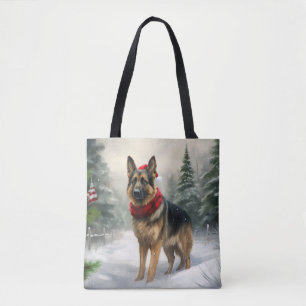Deutscher Schäferhund im Schnee Weihnachten Tasche