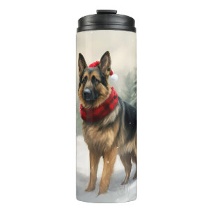 Deutscher Schäferhund im Schnee Weihnachten Thermosbecher