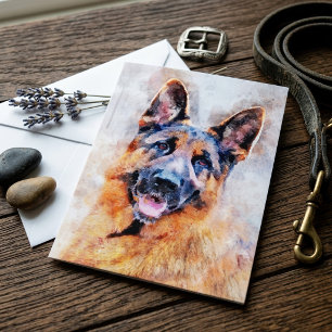 Deutscher Schäferhund im Wasserfarbenporträt Dankeskarte
