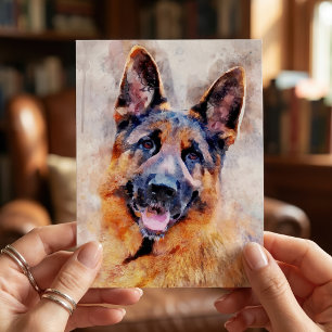 Deutscher Schäferhund im Wasserfarbenporträt Mitteilungskarte