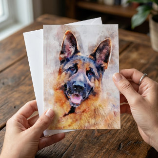 Deutscher Schäferhund im Wasserfarbenporträt Postkarte