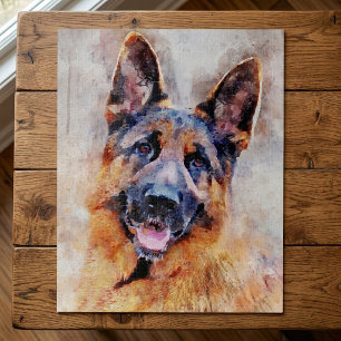 Deutscher Schäferhund im Wasserfarbenporträt Puzzle