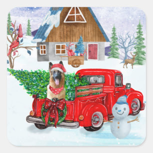 Deutscher Schäferhund im Weihnachtslieferwagen Sch Quadratischer Aufkleber