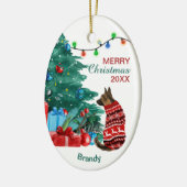 Deutscher Schäferhund im Winter im Winter Keramik Ornament (Links)