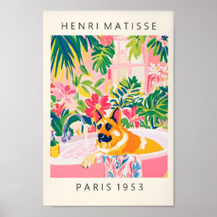 Deutscher Schäferhund in Badewanne Art Print, rosa Poster