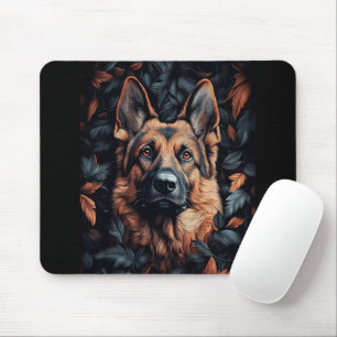 Deutscher Schäferhund in Blättern Mousepad